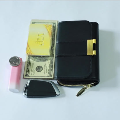 Women's Vintage PU Wallet - Long Wallet with Snap Closure & Zipper Coin Pocket, Credit Card Holder & Coin Purse, Nylon & Oil-Tanned for Everyday Use, Travel, - Women's Money Holder