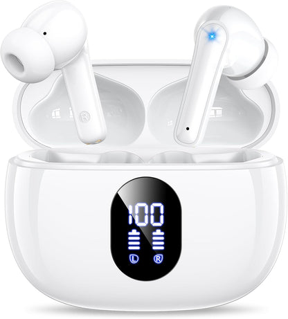 Wireless Earbuds, Bluetooth Ear Buds with Big Bass Stereo Sound, 48 Hours Playtime, Lightweight In-Ear Fit Earphones, IPX7, Hands-Free Calls with AI for Iphone, Android, Pad, Sports, Workout