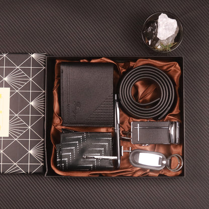 8pcs Men's Luxury Accessory Gift Set with Automatic-Docking Collar Tie System, Dress Belt, Cufflinks, Keychain, Pen & Wallet - Complete Corporate Attire Bundle for Weddings, Business Meetings, Prom - Ideal Birthday/Christmas/