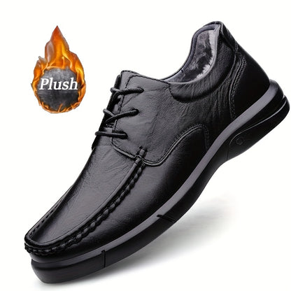 Men'S Winter Warm Fleece-Lined Ankle Boots - Genuine Leather Upper & Rubber Sole, Round Toe Lace-Up Snow Boots with Arch Support