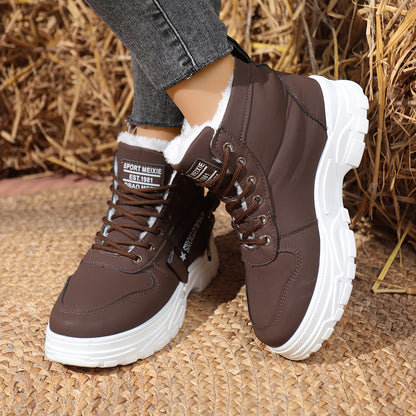 Women'S Winter Snow Boots - Plush Fleece Lined Thick Sole Lace-Up Ankle Boots with Rugged Rubber Outsole, Brown & White Color-Block Design for Outdoor Hiking & Casual Wear, Cold Weather Footwear, Stylish Footwear, Durable Con
