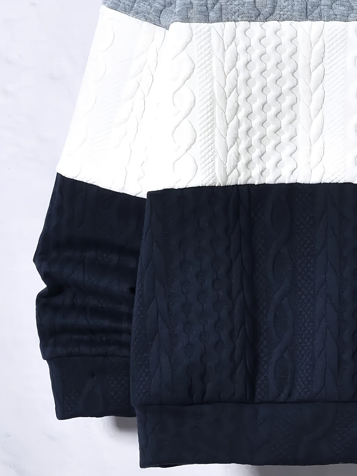 Youth 's Fashion Thickened Jacquard Fabric Grey White Navy Contrast Stitched Hoodie Sweatshirt + Comfortable Drawstring Casual Pants Two-Piece Set, Perfect for Outdoor Activities, Perfect for Outdoor