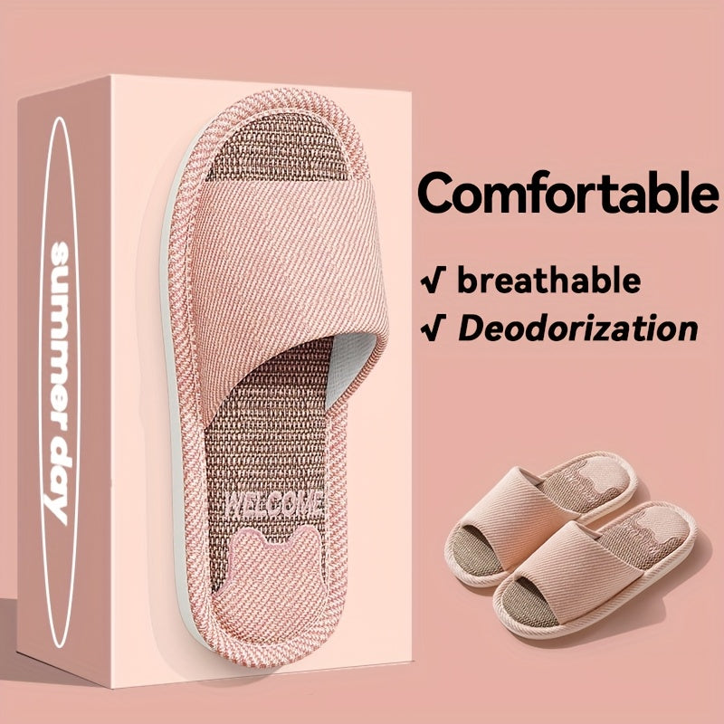 Unisex Cozy Linen Slip-On Slippers with Anti-Slip EVA Sole