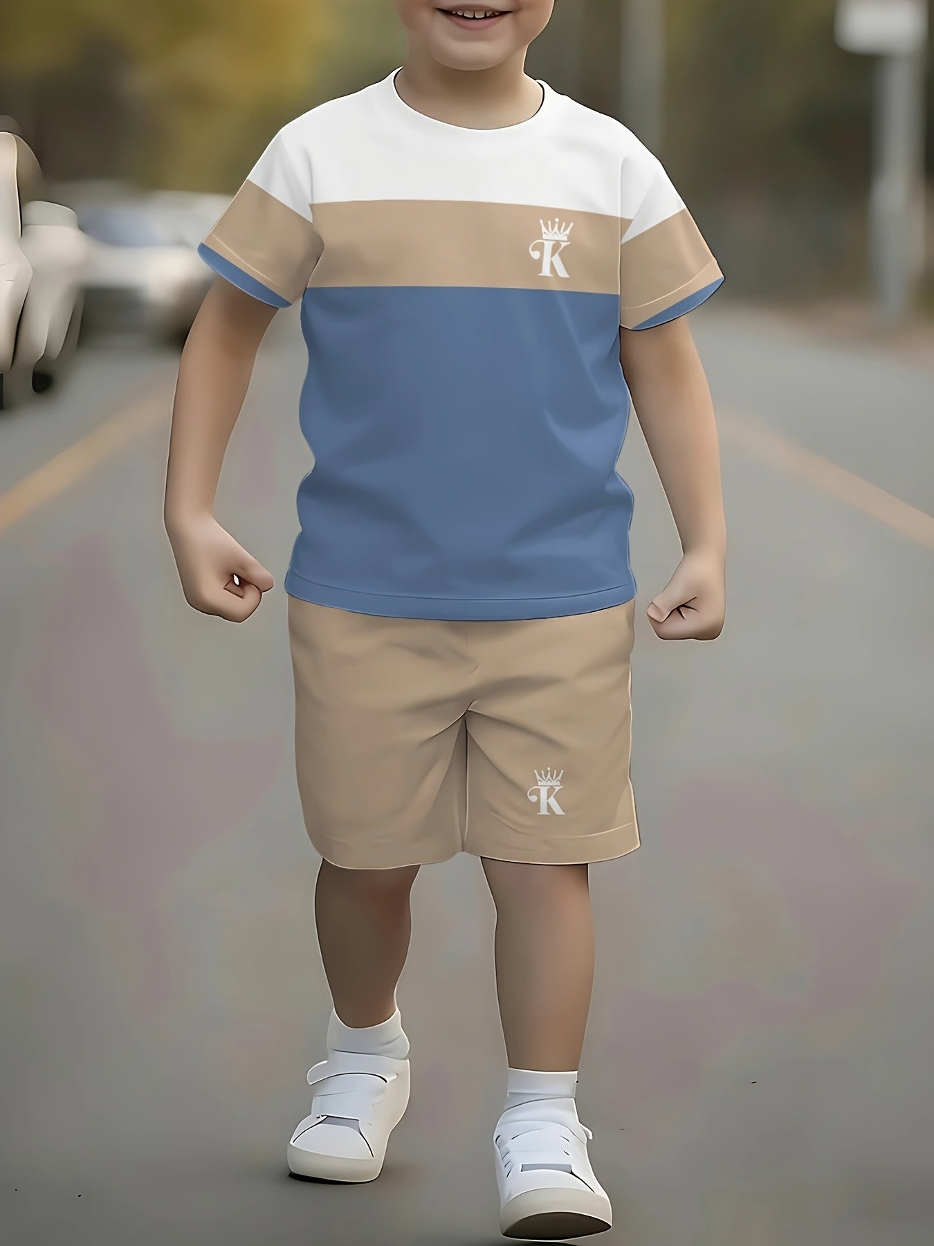 Boys' Summer Casual Short Sleeve Tee and Shorts Set