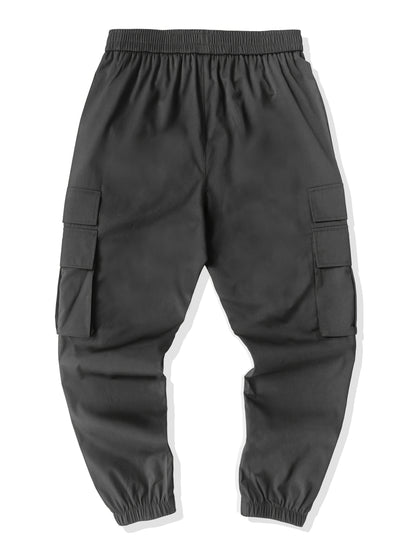 Men's Casual Solid Color Cargo Pants with Drawstring Waist