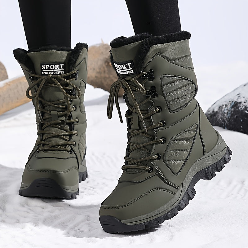 Ladies' winter leisure outdoor warm hiking boots, adorned with geometric texture patterns, suitable for winter tourism and outdoor activities in cold weather