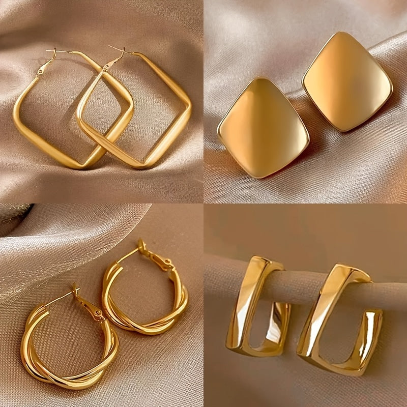 Women's Vintage Elegant Twisted Square C-Shaped Earrings Set