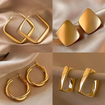 Women's Vintage Elegant Twisted Square C-Shaped Earrings Set