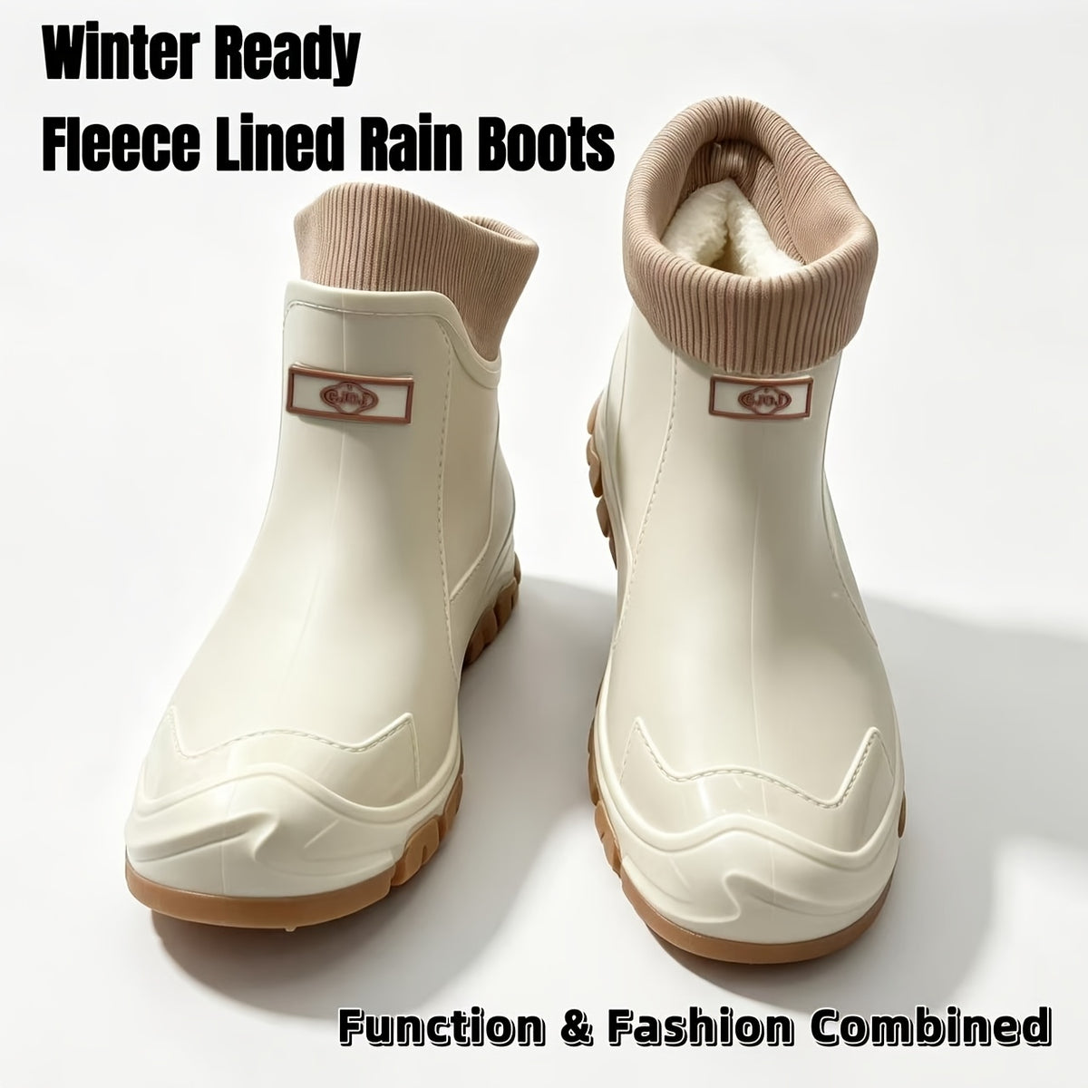 Unisex Fleece-Lined Rubber Rain Boots - Lightweight Non-Slip Winter Fo
