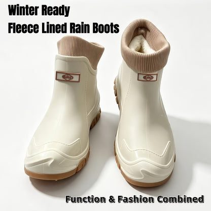 Unisex Fleece-Lined Rubber Rain Boots - Lightweight Non-Slip Winter Fo