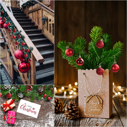 48 Red Christmas Tree Ornaments - 3cm Plastic Decorations, Includes 16 Glittery Miniature Trees with Strings for Christmas Tree Decoration and Holiday Décor,gift for new year,Valentine's Day
