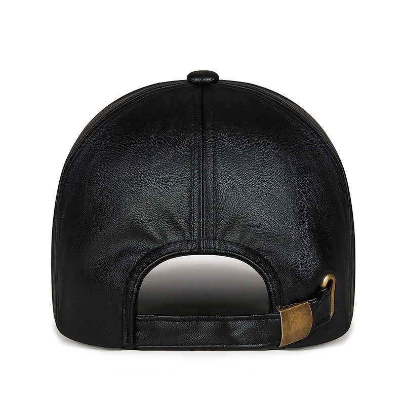 Unisex Embossed Letter Baseball Cap Adjustable PU Leather Hat