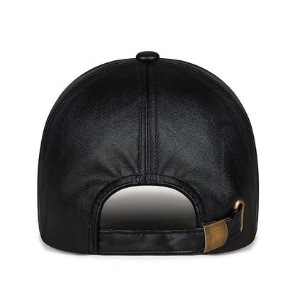 Unisex Embossed Letter Baseball Cap Adjustable PU Leather Hat