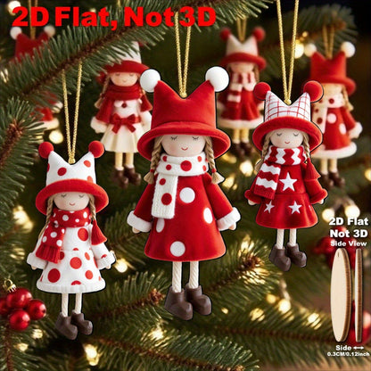 2D Flat, 16pcs Set of Classic Red and White Design Excellent Christmas Girl Doll Ornaments, Suitable for Thanksgiving, Halloween, and Christmas Celebrations, Perfect Holiday Gifts, New Year'S Day Decorations, Christmas Tree D