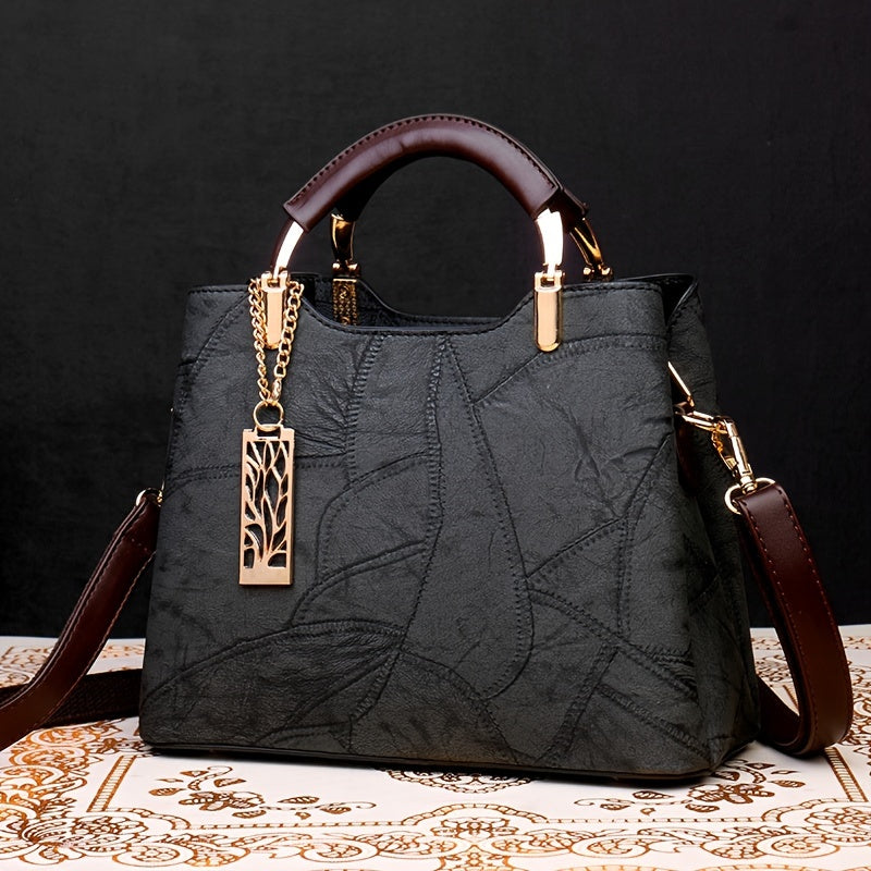 Luxury Women's Black Striped Crossbody Handbag with Detachable Strap