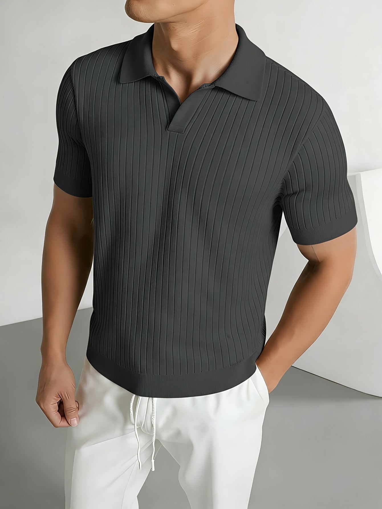 Men'S Summer Short Sleeve Polo Knit Shirt | Casual Solid Color Pullover, Suitable For Daily Wear, Outdoor Activities, And Street Style - ayq