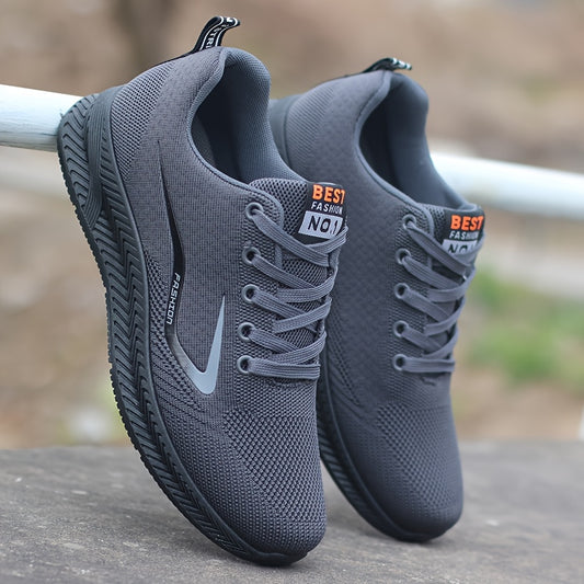 Men's Breathable Mesh Running Shoes - Lightweight, Non-Slip Casual Sneakers with "BEST PARENTS NO.2.54cm Design, Low-Top Lace-Up Sneakers for All Seasons