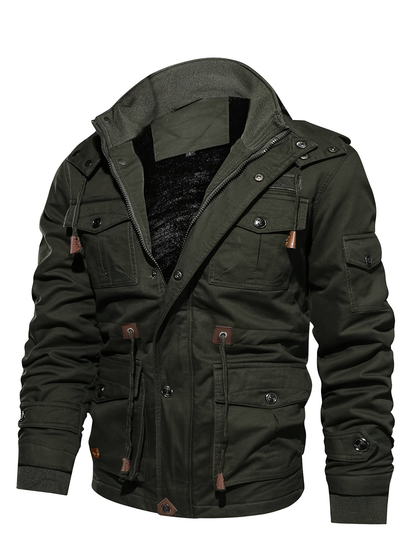 Տղամարդու ծանր ձմեռային բաճկոն՝ ջերմամեկուսացված ցուրտ եղանակի համար՝ ամբողջական կայծակաճարմանդով, գլխարկով, քամուց պաշտպանող վերնազգեստ, բազմաթիվ գրպաններ՝ ձիթապտղի կանաչ։ Տակտիկական դիզայն՝ բացօթյա, ճանապարհորդության, ամենօրյա օգտագործման համար։ Չձգվող։