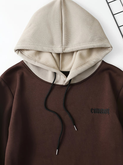 Color Block Cool Hoodies For Men, Men's Casual Graphic Design Hooded Sweatshirt Streetwear For Winter Fall, As Gifts