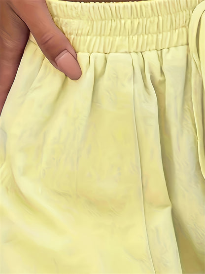 Women's Casual Two-Piece Set: Button-Up Shirt & Drawstring Shorts