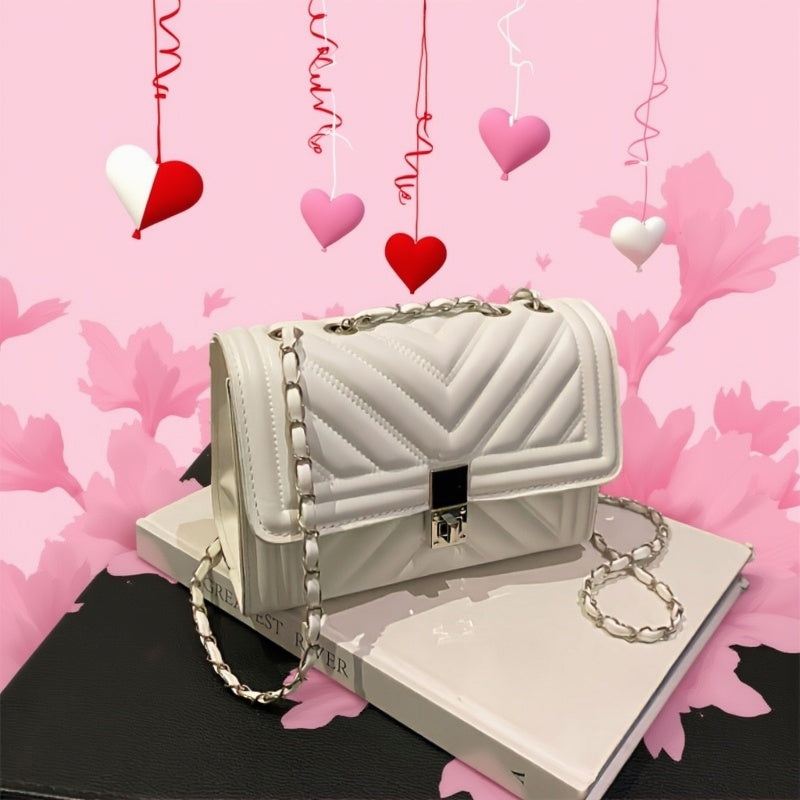 PU Material Women'Chain Crossbody Bag - Available in Five Colors, Elegant Shoulder Bag Suitable for Daily and Formal Occasions, Secure Buckle Design, Fashionable Chain Texture Style, Luxurious Texture Structure,must-have for