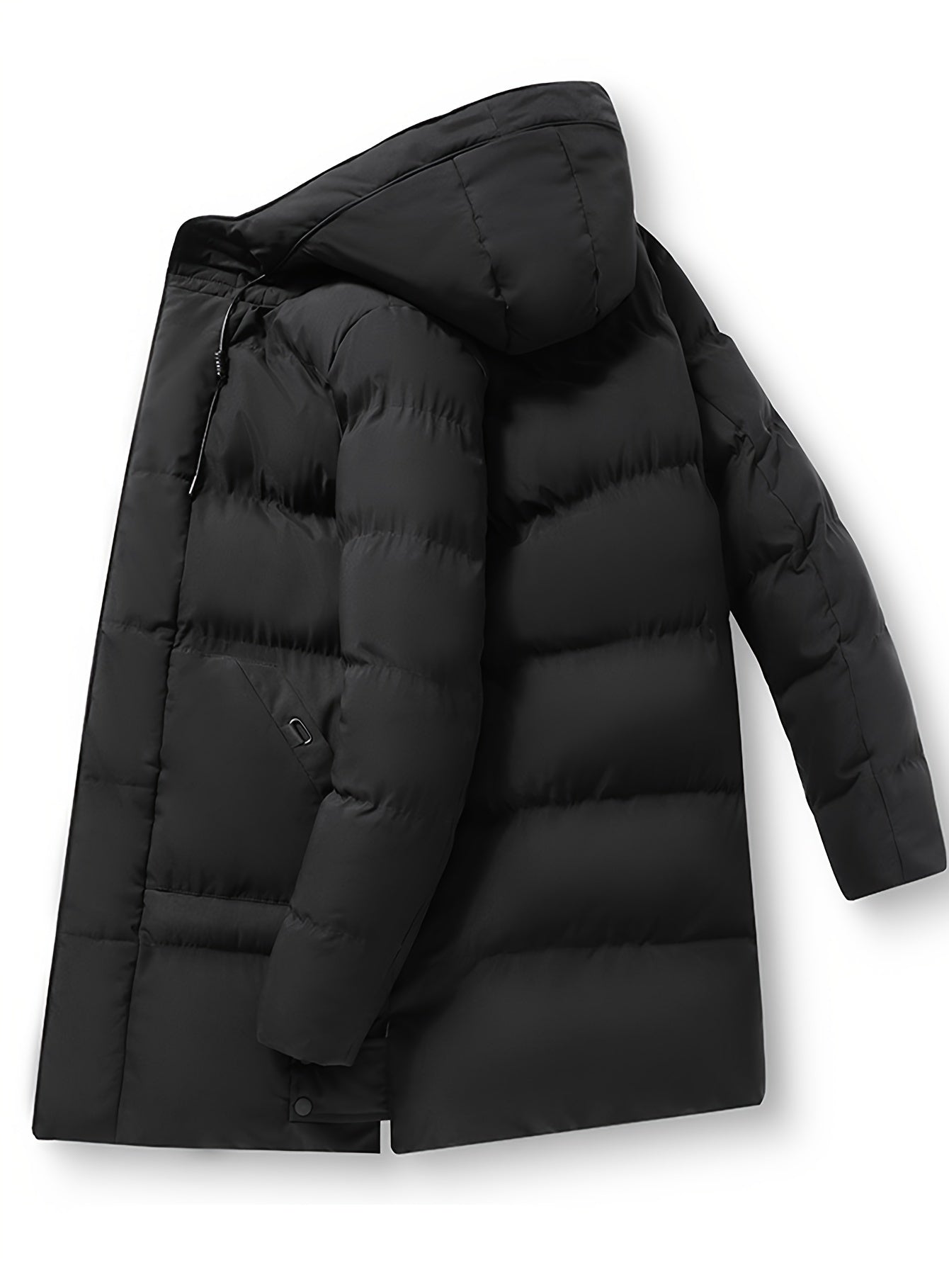 Men's Winter Hooded Padded Jacket, Thickened Loose Fit Solid Color Zip-Up Padded Coat, Warm & Stylish Men's Outerwear