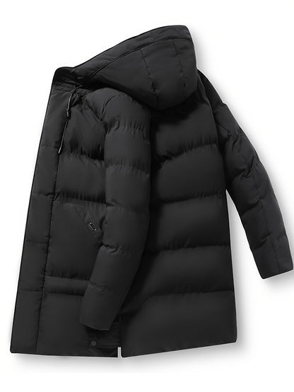 Men's Winter Hooded Padded Jacket, Thickened Loose Fit Solid Color Zip-Up Padded Coat, Warm & Stylish Men's Outerwear