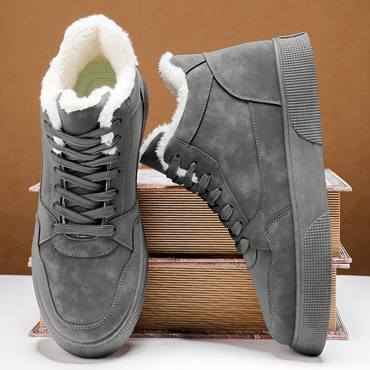 Men'S Winter Snow Boots - High-Top Faux with Plush Lining, Warm & Durable PVC Sole, Lace-Up Design for Outdoor Hiking, Casual Streetwear - Black, Winter Hiking Boots, Hiking Footwear, Stylish Winter Footwear, Fabric Lined Int