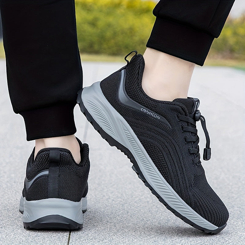 Men's Solid Striped Breathable Sneakers Low Top With Adjustable Buckle Non Slip Comfy For Jogging Hiking Outdoor Activities All Seasons