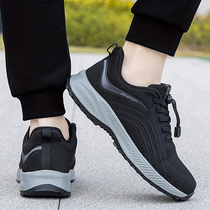 Men's Solid Striped Breathable Sneakers Low Top With Adjustable Buckle Non Slip Comfy For Jogging Hiking Outdoor Activities All Seasons