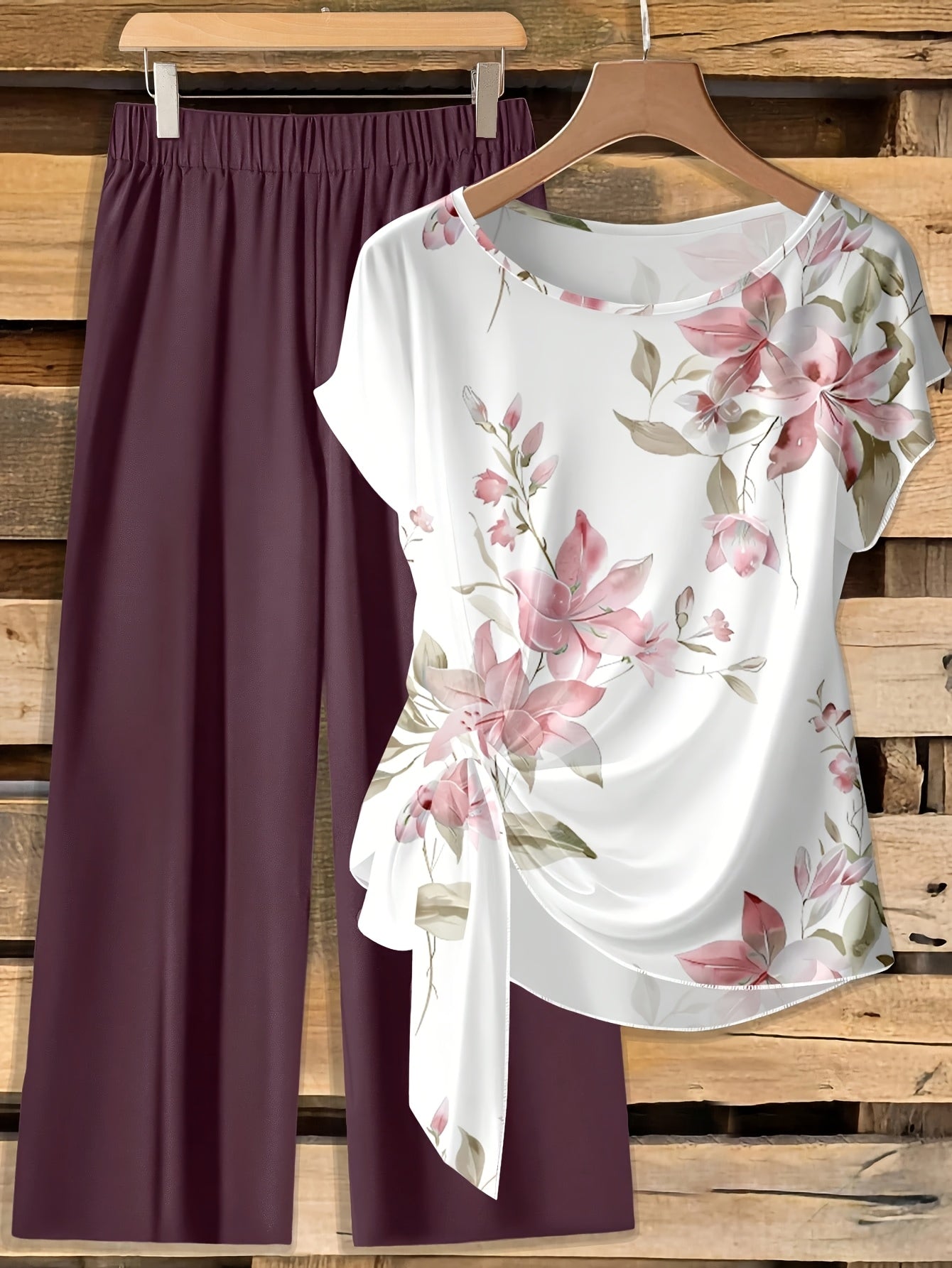 Women's Floral Bow-Tie Blouse & Loose Straight Pants Set