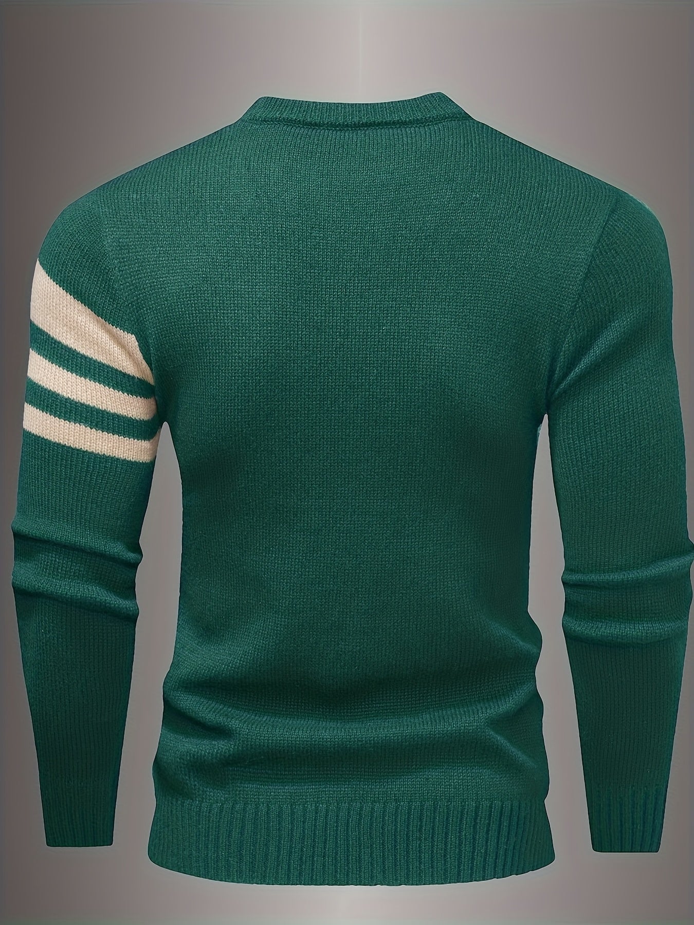 Men's Brown & Striped Sweater - Soft Round Neck Cable-Knit Winter Sweater with White Piping, Machine Washable Casual Pullover for Fall & Winter, Brown/Beige Horizontal Stripes, Ribbed Cuffs & Hem, Stylish Men's Sweater for Ev