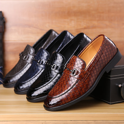Men's Casual Business Shoes with Checkered Pattern, Slip-On Style
