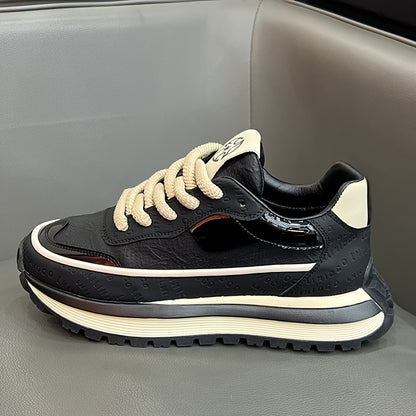 Men's Slip-Resistant Solid Color Sneakers - Low-Top Lace-Up Shoes Suitable for Casual, & Daily Wear - Comfortable Cushioned Sole, PVC Outsole, Year-Round Versatile Sneakers - ayq