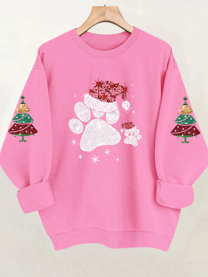 Women'S Glittery Snowman & Santa Hat Print Sweater - Winter Warmth with Red & Snowflakes, Round Neck Casual Sweater for Fall & Winter, Cozy Holiday Outfit For Christmas & New Year's, Christmas Sweater, Seasonal Fashion, Festi