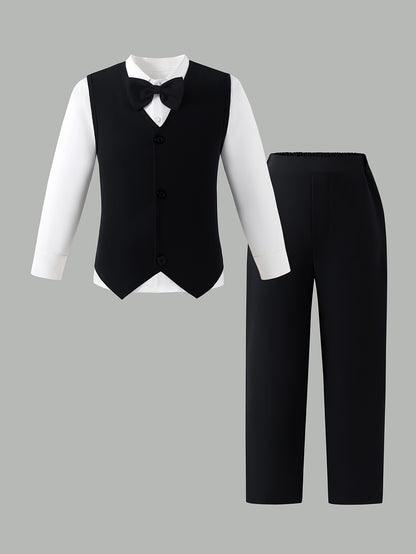 Boys' Slim Fit Formal Vest and Pants Set for Spring Summer
