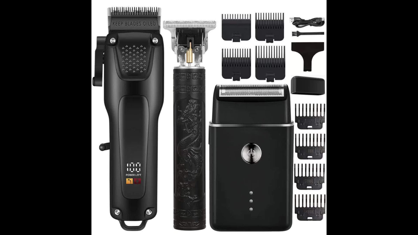 3pcs Men'S Professional Hair & Beard Grooming Kit - Cordless Clippers with LED Display, Precision Trimmer Set, USB Rechargeable, for Home Use, Perfect Holiday Gift - ayq