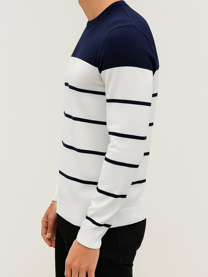 Men'S All-Season Knit Sweater - Soft Stretchy Pullover with Black & Grey Horizontal Stripes, Anti-Pilling Fabric for Everyday & Formal Wear - Year-Round Layering Essential for Office, Casual Outfits, Sweater, Office Attire, C