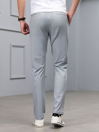 Men's Slim-Fit Stretch Casual Pants with Multiple Pockets - Waterproof, UV Protection, Light Gray, Straight Leg, Nylon Blend for Spring/Fall, Button Closure, Comfortable & Stylish Design, Everyday Comfort Pants | Modern Casua