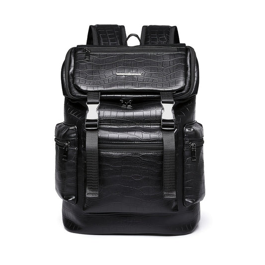 Unisex Backpack with Crocodile Texture, Large Capacity, Anti-Theft, Multi-Compartment, Fits 14-inch Laptop, Casual Travel  Business Commute, Minimalist Style, No Battery - Black