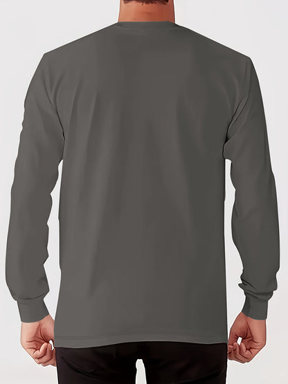 Men'S Happy New Year Graphic T-Shirt - Casual Long Sleeve Crew Neck, White with Black Lettering & Festive Design, Loose Fit for Spring/Fall, Perfect for Casual Attire, Festive Clothing | Festive Graphic Tee | Comfortable Fit