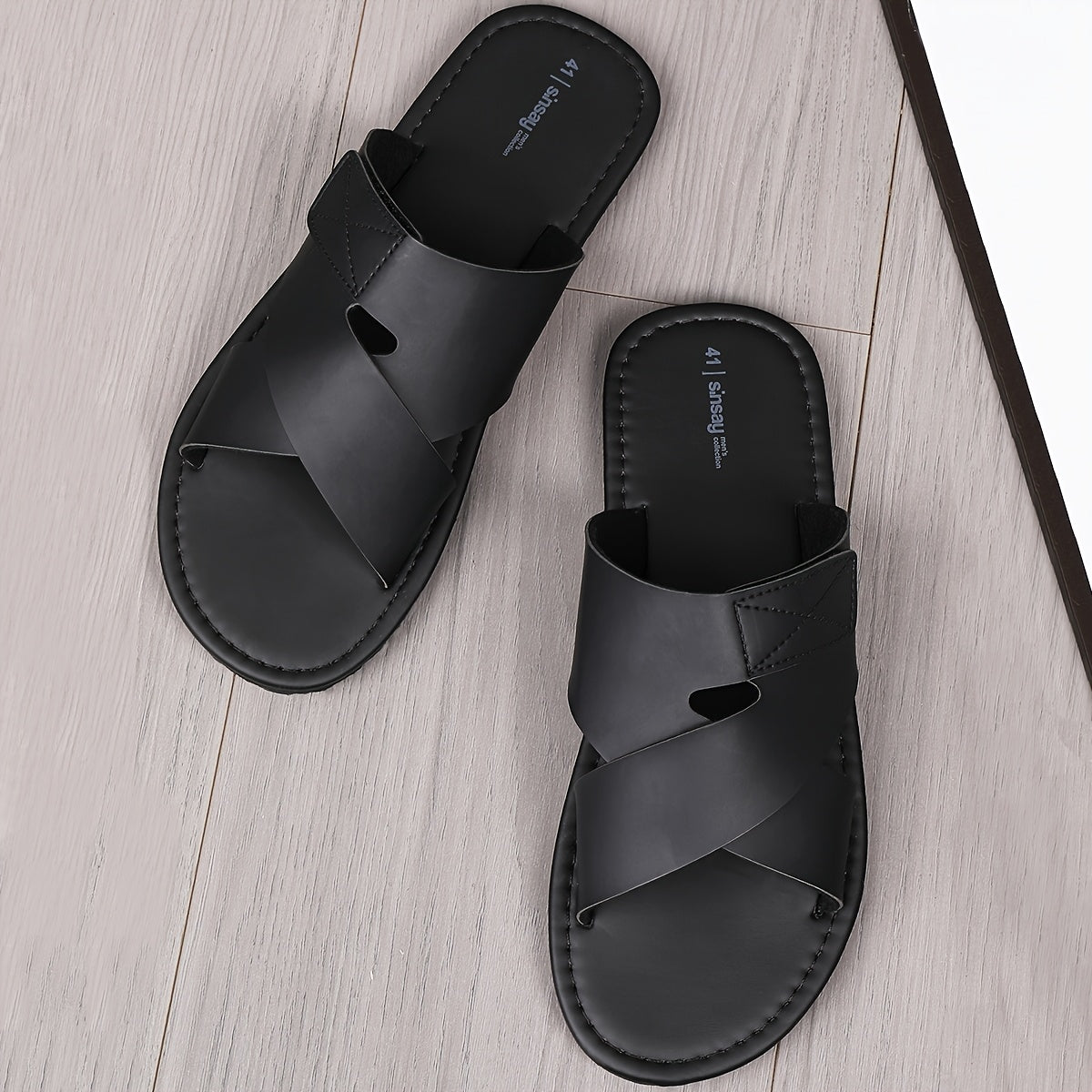 Men's Casual Flat-Soled PU Flip-Flop Slippers - Wide Fit