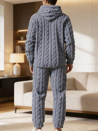 Men's Lined Hoodie and Pants Set for Fall and Winter Comfort