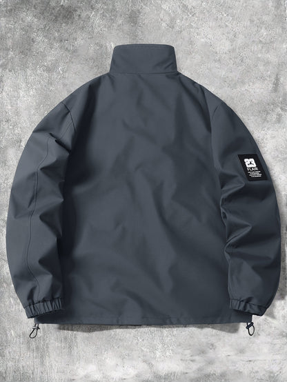 Men's Casual Polyester Bomber Jacket with Stand Collar