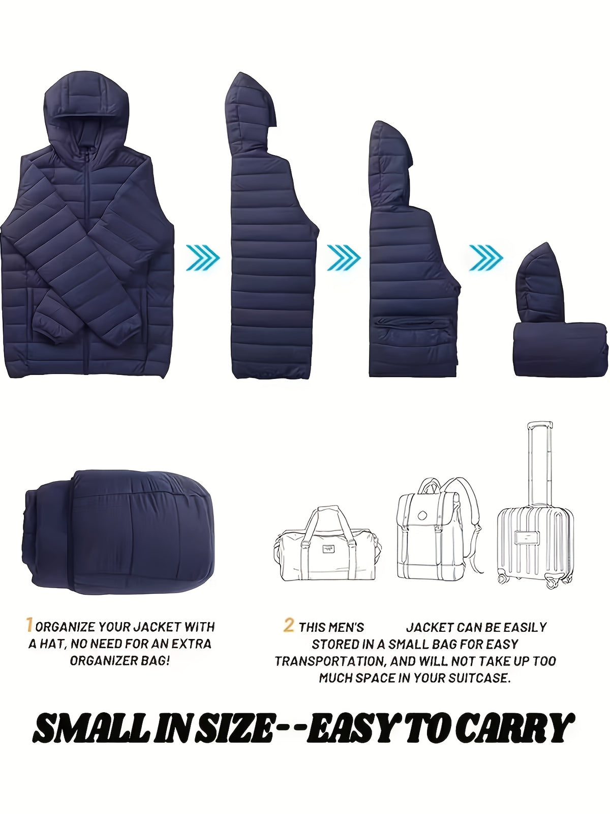 Men's Quilted Hooded Jacket with Ribbed Cuffs for Winter