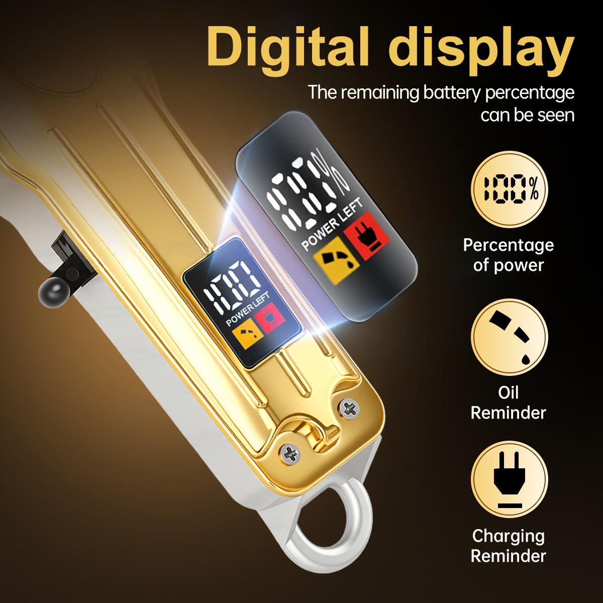 One Piece of a Golden Electric Hair Clipper for Men, Featuring a Professional-Grade Design with an Adjustable Serrated Blade, Four Comb Attachments of Varying Sizes, USB Charging Capability - ayq