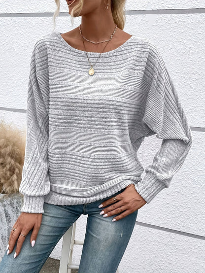 1 հատ Women'S Casual Crew Neck Knit T-shirt - պոլիեսթեր պինդ գույնի երկարաթև վերնաշապիկ գարնան/աշունի համար