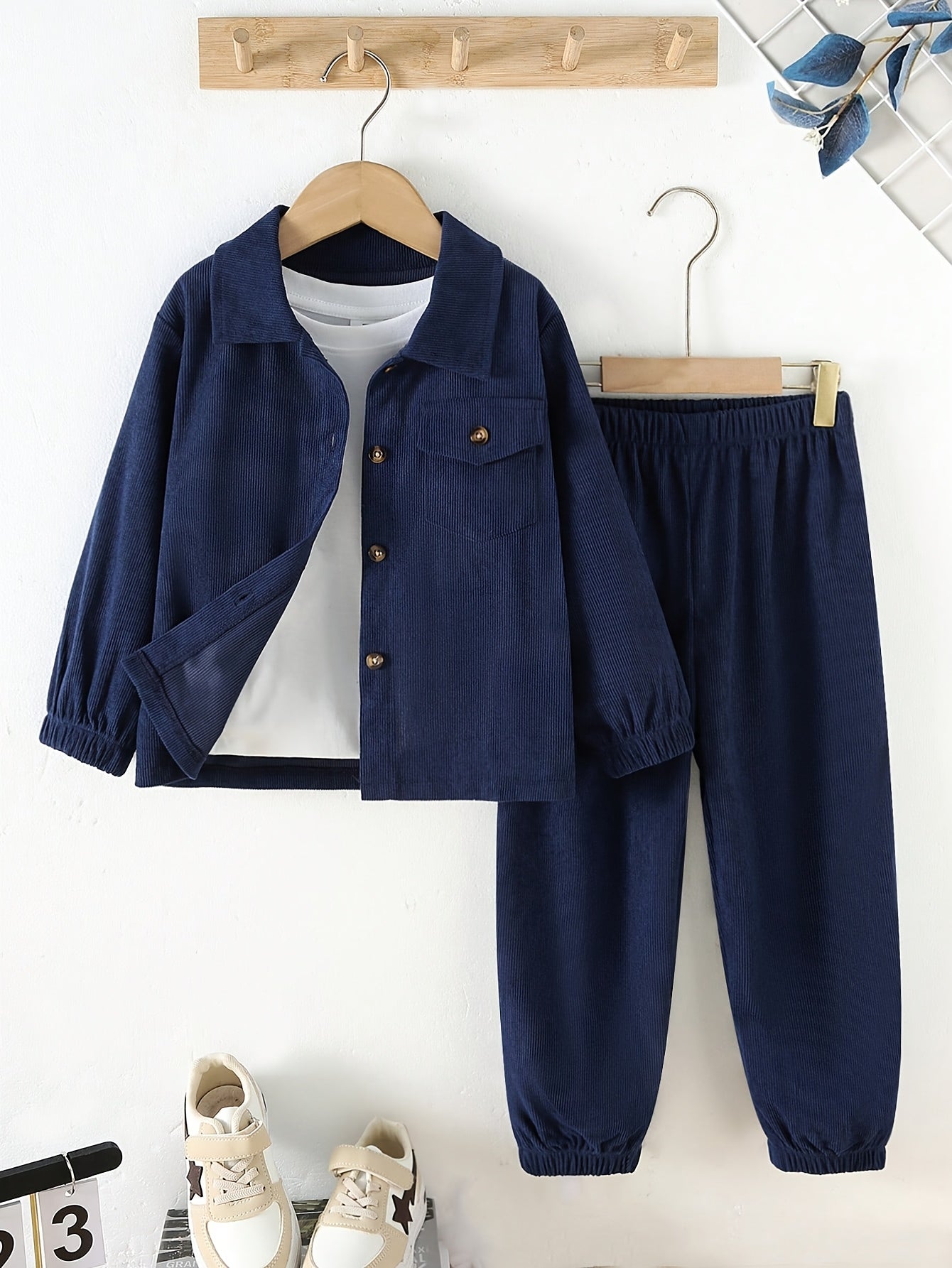 Boys' Casual Corduroy Set with Long-Sleeve Jacket & Pants
