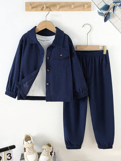 Boys' Casual Corduroy Set with Long-Sleeve Jacket & Pants