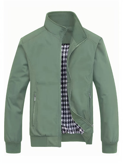 Men's Long Sleeve Zip Up Stand Collar Coat, Business Stand Collar Jacket With Zipper Pockets, Spring Autumn Men's Clothing